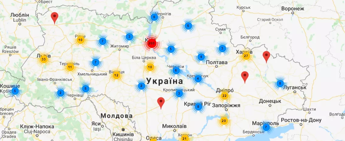 Карта Украина Отделения Justin более 500